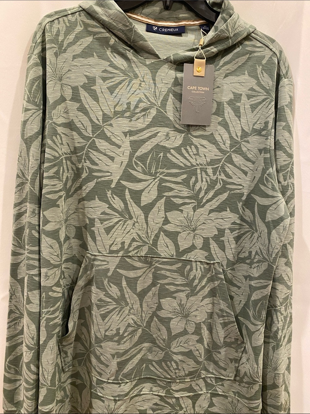 Daniel Cremieux Sage Green Leaf-Print Zip Hoodie Sweater